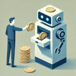 A person feeding token to a robot